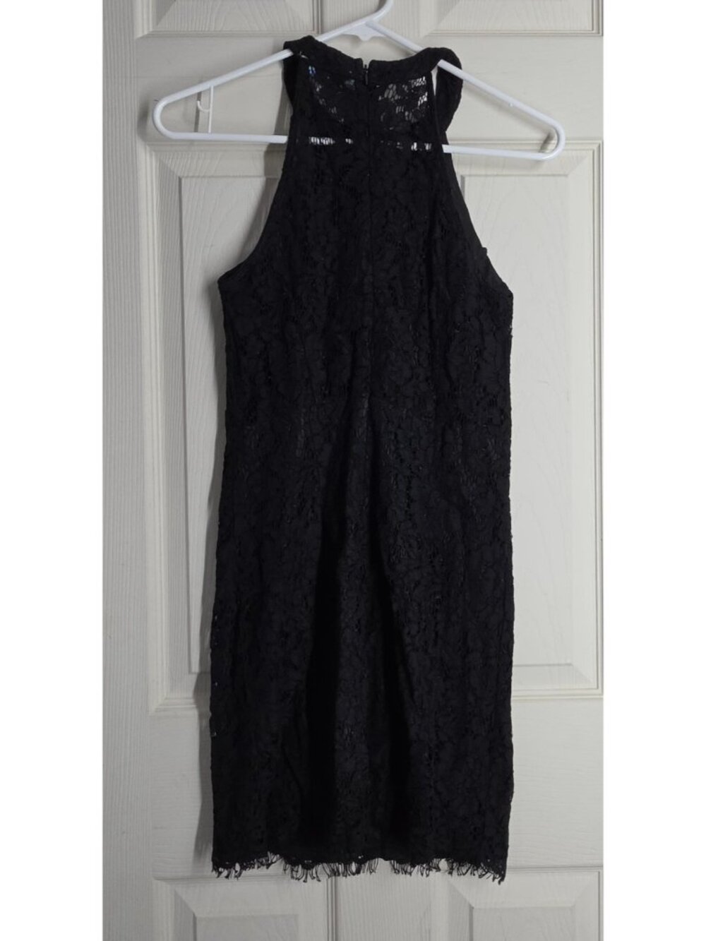 She+Sky Black Crochet Lace Dress Small Mock Neck Fringe Hem Boho Gothic Cocktail - Picture 3 of 13